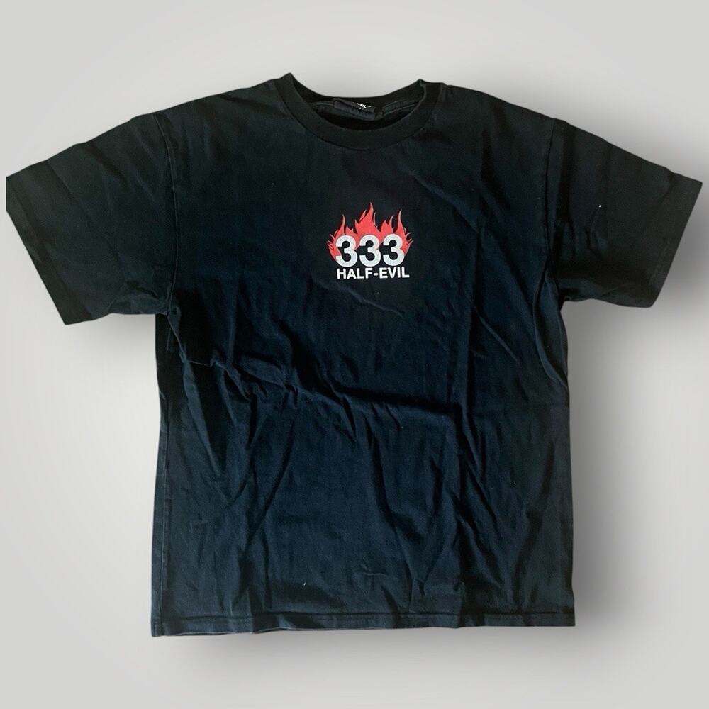 SIZE L - Half Evil 333 Black T Shirt Flame Fire Streetwear Exclusive